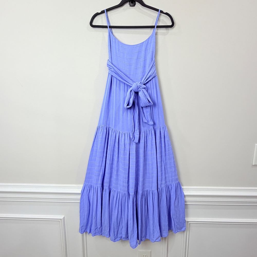 Haute Hippie Women S Maxi Dress Periwinkle Blue Tiered Smocked Tie Front Boho